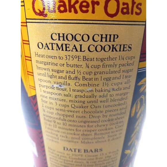 1984 Quaker Rolled White Oats Collectible Tin Canister Vintage 8 inches Tall - Picture 5 of 8